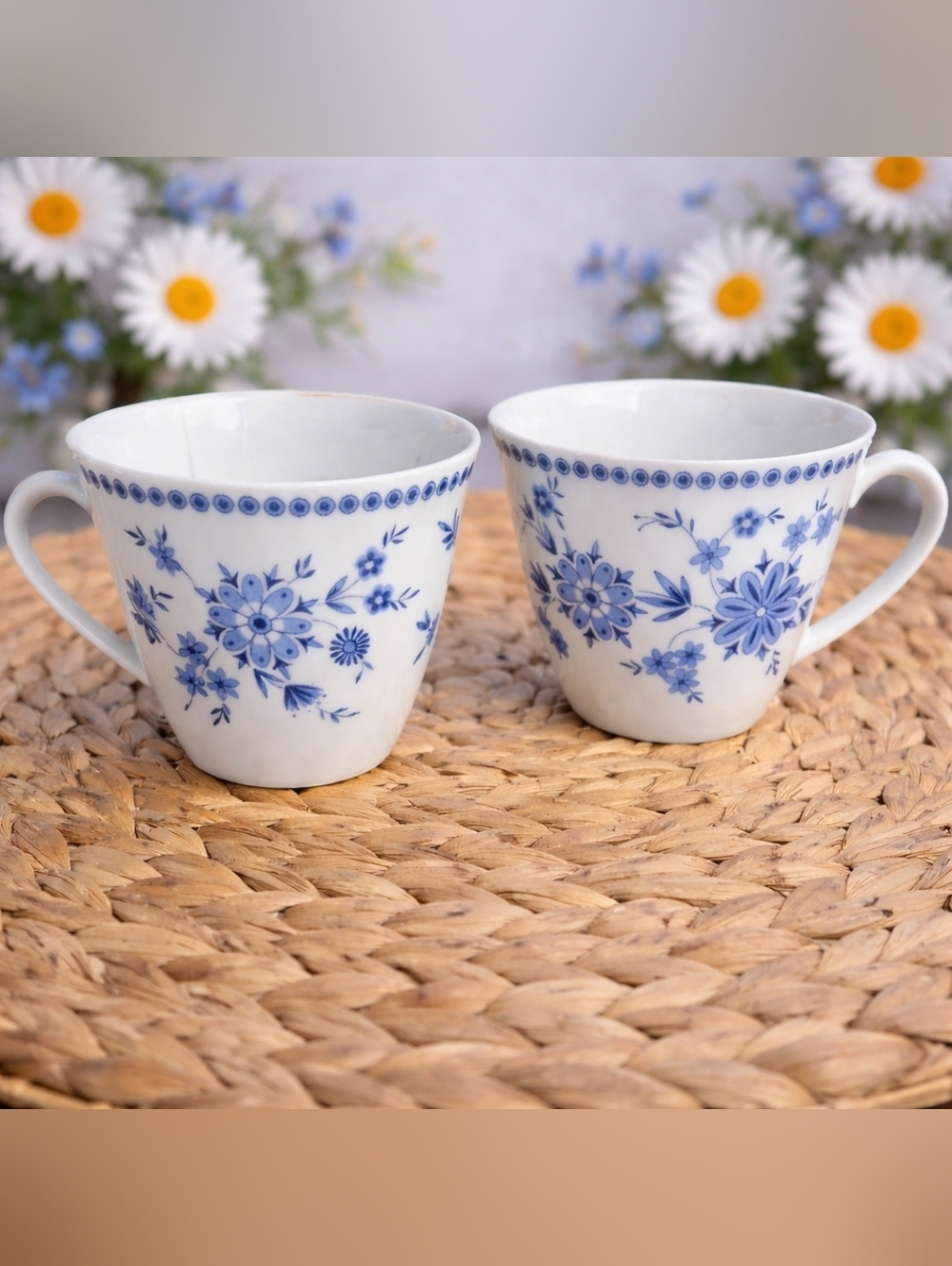 Vintage W Germany Bavaria Blue Floral Teacup Set of 2